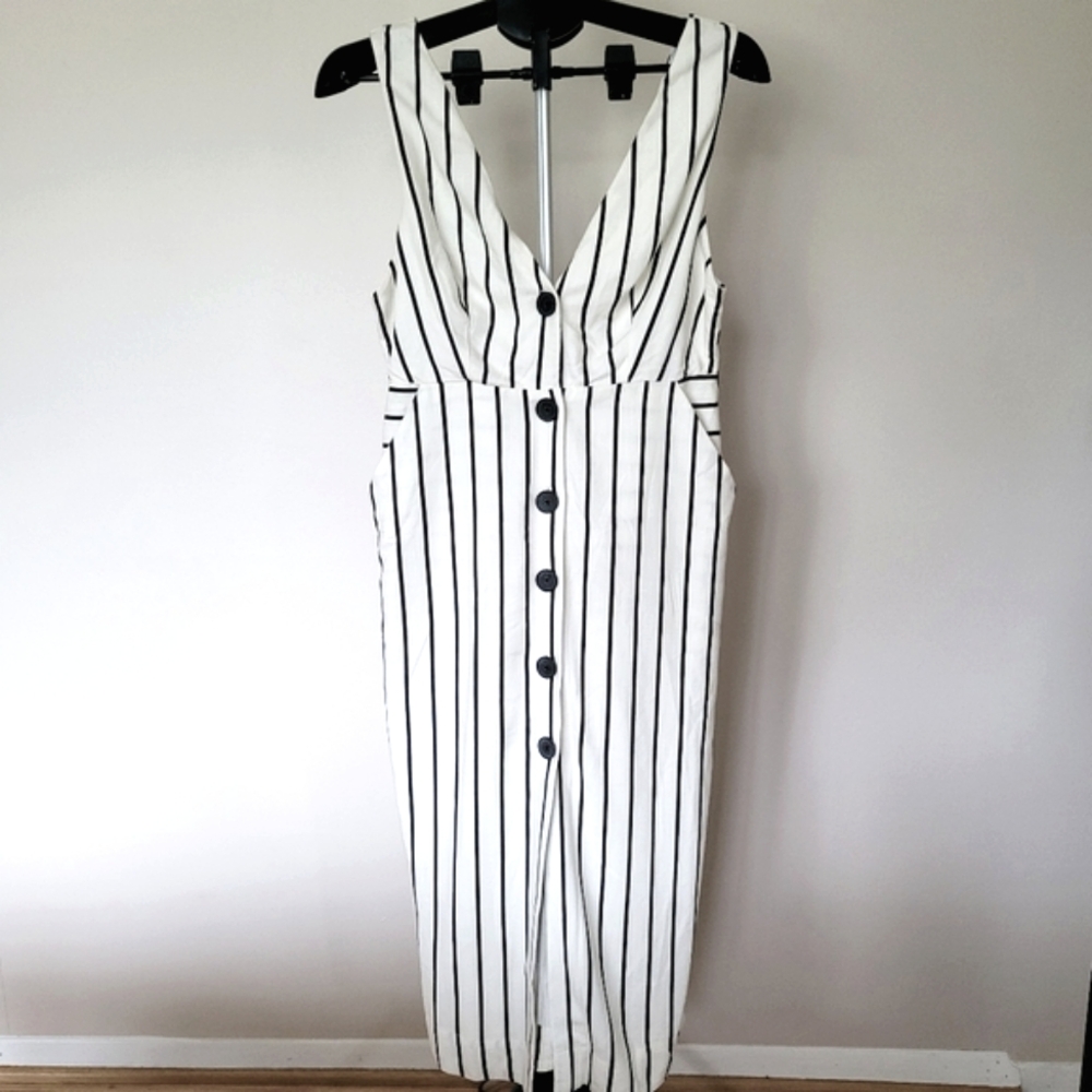 NWT Topshop Ivory Stripe Pinafore Midi Dress Size 6
